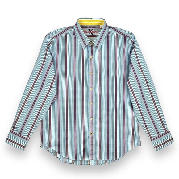 Robert Graham Button Down Shirt XL Men's Blue Purple White Tailored Fit Preppy - Picture 7 of 7